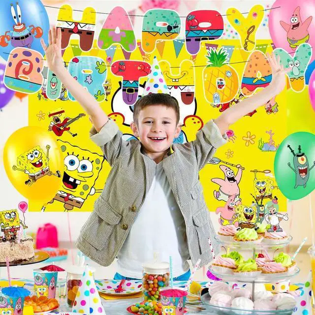 Alt view image 4 of 7 - SpongeBob Birthday Decorations, 99 Pcs SpongeBob Party Decorations & SpongeBob Party Tableware Set - SpongeBob Party Plates Cups Napkins Backdrop Balloon Banners etc SpongeBob Party Supplies