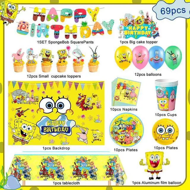 Alt view image 3 of 7 - SpongeBob Birthday Decorations, 99 Pcs SpongeBob Party Decorations & SpongeBob Party Tableware Set - SpongeBob Party Plates Cups Napkins Backdrop Balloon Banners etc SpongeBob Party Supplies