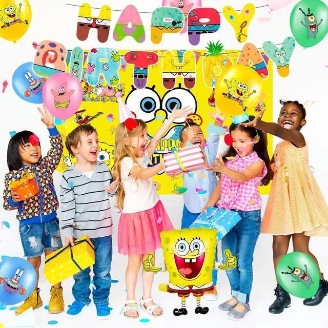 Alt view image 6 of 7 - SpongeBob Birthday Decorations, 99 Pcs SpongeBob Party Decorations & SpongeBob Party Tableware Set - SpongeBob Party Plates Cups Napkins Backdrop Balloon Banners etc SpongeBob Party Supplies
