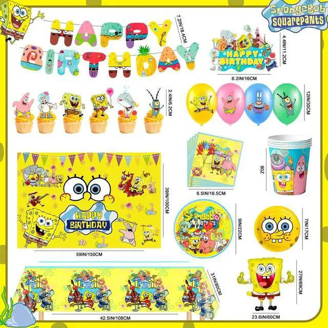 Alt view image 7 of 7 - SpongeBob Birthday Decorations, 99 Pcs SpongeBob Party Decorations & SpongeBob Party Tableware Set - SpongeBob Party Plates Cups Napkins Backdrop Balloon Banners etc SpongeBob Party Supplies
