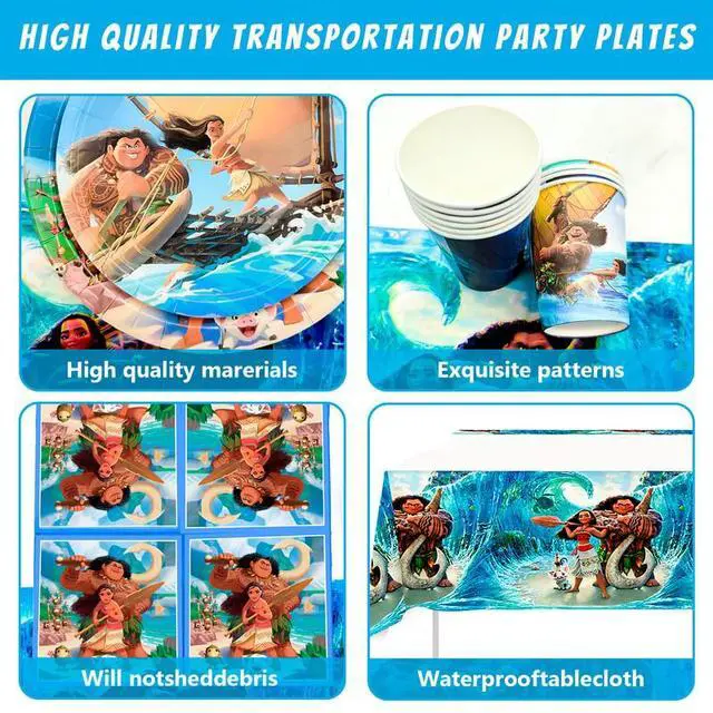 Alt view image 3 of 7 - Moana Birthday Party Supplies, 115 Pcs Moana Party Decorations&Tableware Set-Moana Birthday Balloons Banner Backdrop Plates Napkins Table Cloth Cake Topper etc Moana Birthday Decorations Supplies