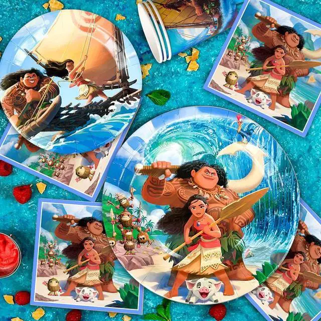 Alt view image 6 of 7 - Moana Birthday Party Supplies, 115 Pcs Moana Party Decorations&Tableware Set-Moana Birthday Balloons Banner Backdrop Plates Napkins Table Cloth Cake Topper etc Moana Birthday Decorations Supplies