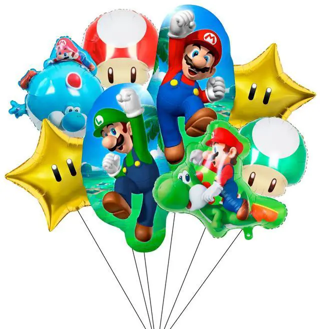 Main image of Super Mario Party Decorations Balloons, 8 Pcs Super Mario Bros Balloons Including Mario Mushroom Foil Balloon & Star Foil Balloons etc Super Mario Foil Balloons for Boys Kids Mario Themed Party