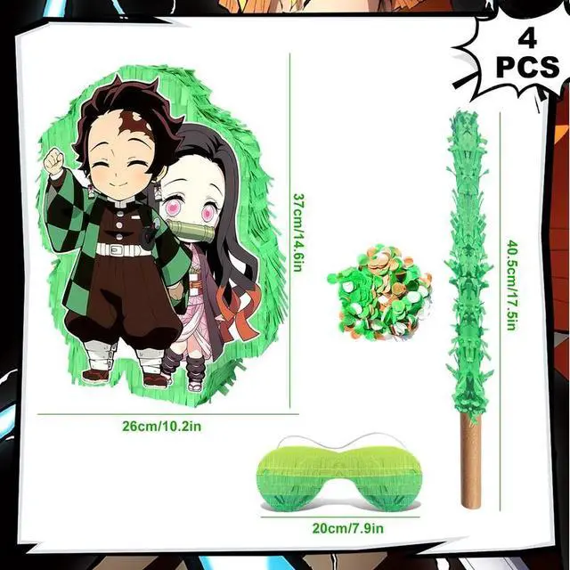 Alt view image 2 of 7 - 4 Pcs Demon Slayer Pinatas Bundle-Demon Slayer Party Piñata Blindfold&Pinata Stick etc Demon Slayer Birthday Party Supplies