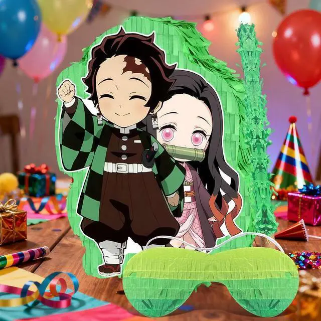 Alt view image 4 of 7 - 4 Pcs Demon Slayer Pinatas Bundle-Demon Slayer Party Piñata Blindfold&Pinata Stick etc Demon Slayer Birthday Party Supplies