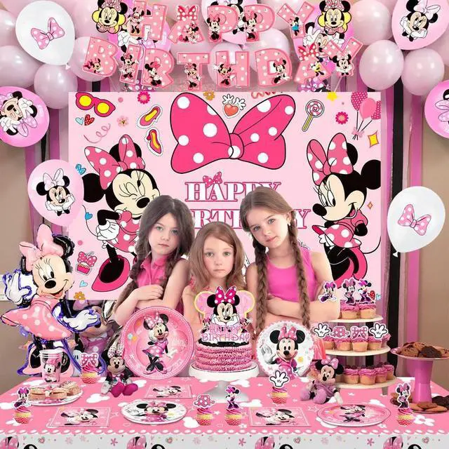 Alt view image 3 of 7 - Minnie Mouse Birthday Party Supplies,113pcs Minnie Mouse Birthday Decorations & Minnie Mouse Party Tableware Set - Minnie Mouse Birthday Plates Tablecloth Banner etc Minnie Mouse Party Decorations