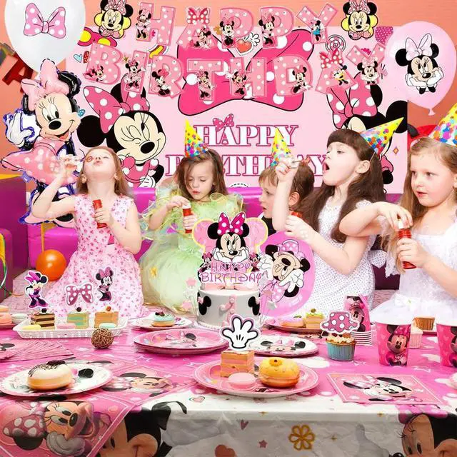 Alt view image 4 of 7 - Minnie Mouse Birthday Party Supplies,113pcs Minnie Mouse Birthday Decorations & Minnie Mouse Party Tableware Set - Minnie Mouse Birthday Plates Tablecloth Banner etc Minnie Mouse Party Decorations