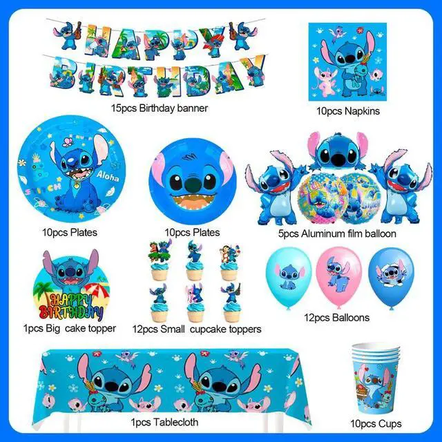 Alt view image 2 of 7 - Stitch Party Supplies, 106pcs Stitch Birthday Decorations&Stitch and Angel Birthday Tableware Set - Stitch Birthday Party Balloons Banner&Stitch Party Plates Napkins etc Stitch Birthday Party Supplies
