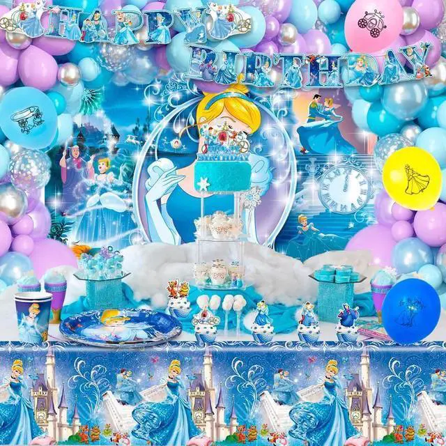 Alt view image 3 of 7 - Cinderella Birthday Party Supplies,112pcs Cinderella Party Decorations&Cinderella Themed Tableware Set-Cinderella Plates Cups Tablecloth Balloons Backdrop etc Cinderella Birthday Decorations for Girls