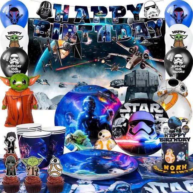 Main image of Star Wars Party Supplies,114pcs Star Wars Party Decorations & Tableware Set-Star Wars Party Plates Napkins Cups & Star Wars Birthday Banner Balloons Cake Decorations etc Star Wars Birthday Decorations