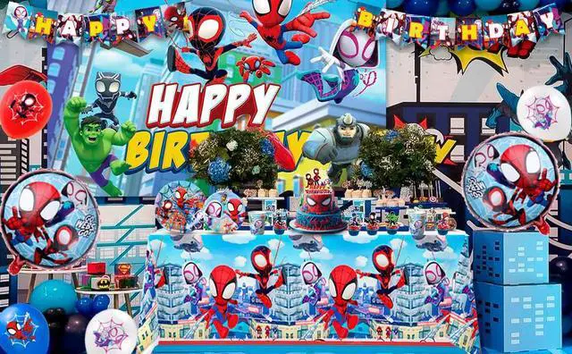 Alt view image 7 of 7 - 114 Pcs Spiderman Birthday Decorations and Party Tableware Set - Spiderman Decorations Balloons Banners and Spiderman Tablecloths Plates Cups Napkins etc Little Spiderman and Friends Party Supplies