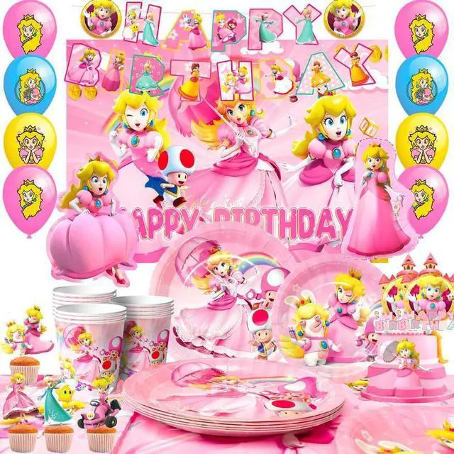 Main image of Princess Peach Birthday Party Supplies, 122pcs Princess Peach Party Decorations & Tableware Set - Princess Peach Party Plates Napkins Cups Balloon Cake Topper etc Princess Peach Birthday Supplies