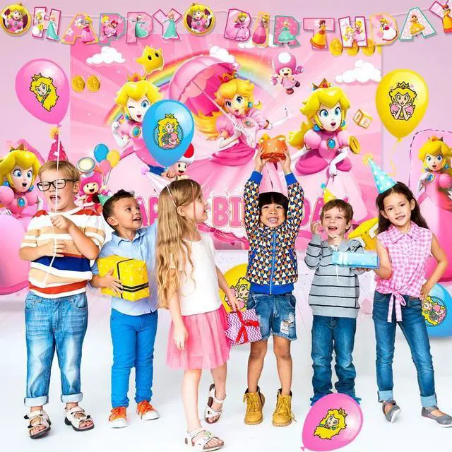 Alt view image 3 of 7 - Princess Peach Birthday Party Supplies, 122pcs Princess Peach Party Decorations & Tableware Set - Princess Peach Party Plates Napkins Cups Balloon Cake Topper etc Princess Peach Birthday Supplies