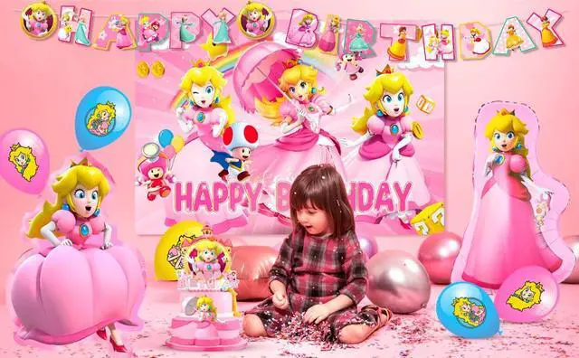Alt view image 7 of 7 - Princess Peach Birthday Party Supplies, 122pcs Princess Peach Party Decorations & Tableware Set - Princess Peach Party Plates Napkins Cups Balloon Cake Topper etc Princess Peach Birthday Supplies