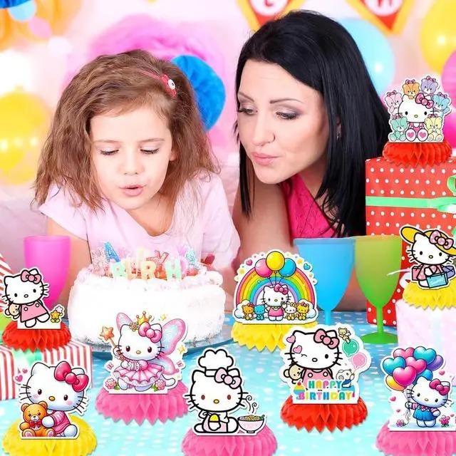 Alt view image 4 of 7 - Hello Kitty Honeycomb Centerpieces for Birthday, 9 Pcs Hello Kitty Centerpieces for Tables 3D Double Side Hello Kitty Honeycomb Style Centerpiece for Girls Hello Kitty Themed Party Decorations