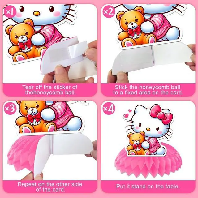 Alt view image 6 of 7 - Hello Kitty Honeycomb Centerpieces for Birthday, 9 Pcs Hello Kitty Centerpieces for Tables 3D Double Side Hello Kitty Honeycomb Style Centerpiece for Girls Hello Kitty Themed Party Decorations