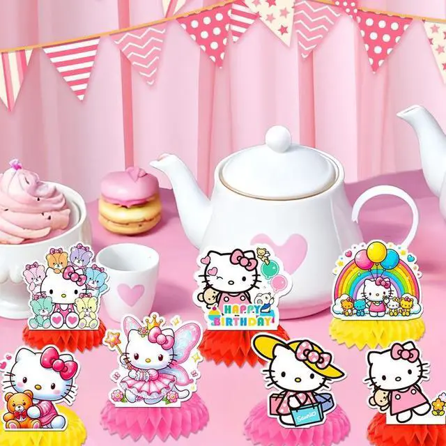 Alt view image 5 of 7 - Hello Kitty Honeycomb Centerpieces for Birthday, 9 Pcs Hello Kitty Centerpieces for Tables 3D Double Side Hello Kitty Honeycomb Style Centerpiece for Girls Hello Kitty Themed Party Decorations