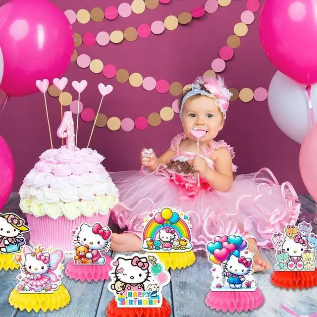 Alt view image 3 of 7 - Hello Kitty Honeycomb Centerpieces for Birthday, 9 Pcs Hello Kitty Centerpieces for Tables 3D Double Side Hello Kitty Honeycomb Style Centerpiece for Girls Hello Kitty Themed Party Decorations