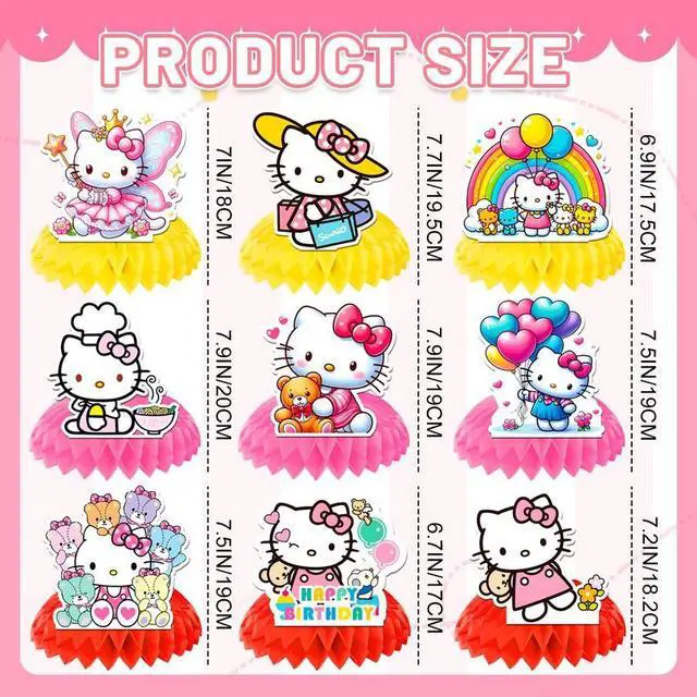 Alt view image 7 of 7 - Hello Kitty Honeycomb Centerpieces for Birthday, 9 Pcs Hello Kitty Centerpieces for Tables 3D Double Side Hello Kitty Honeycomb Style Centerpiece for Girls Hello Kitty Themed Party Decorations