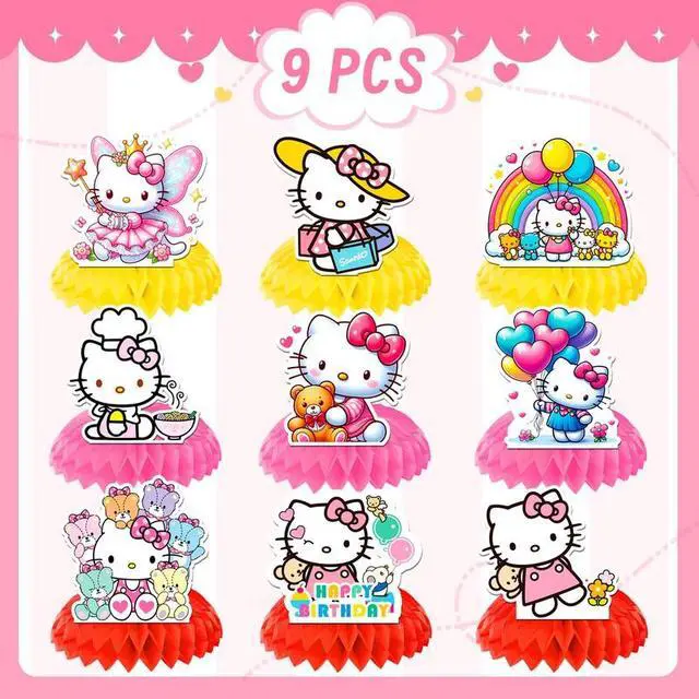 Alt view image 2 of 7 - Hello Kitty Honeycomb Centerpieces for Birthday, 9 Pcs Hello Kitty Centerpieces for Tables 3D Double Side Hello Kitty Honeycomb Style Centerpiece for Girls Hello Kitty Themed Party Decorations