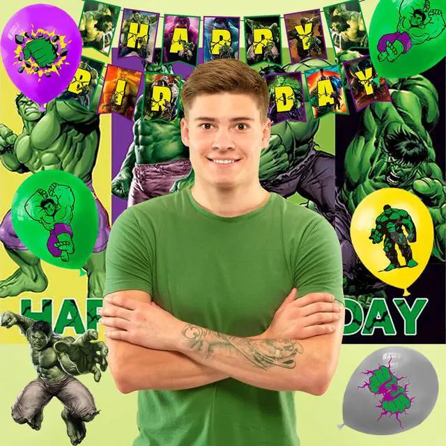 Alt view image 6 of 7 - Hulk Birthday Party Supplies, 112pcs Hulk Party Decorations & Tableware Set Including Hulk Cake Topper Balloons Backdrop Plates Cups etc Hulk Themed Birthday Party Decorations Supplies for Boys/Girls