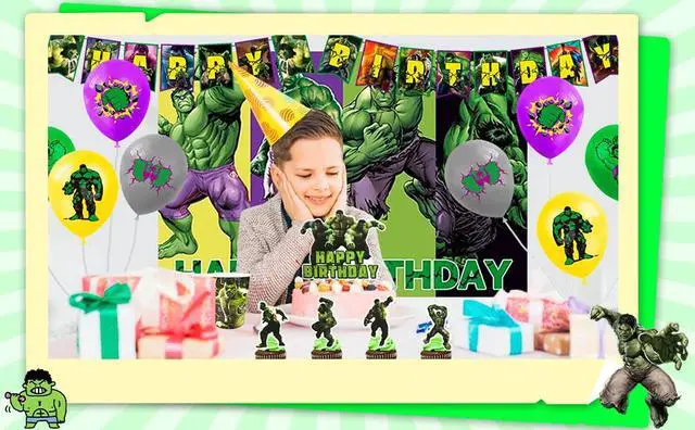 Alt view image 7 of 7 - Hulk Birthday Party Supplies, 112pcs Hulk Party Decorations & Tableware Set Including Hulk Cake Topper Balloons Backdrop Plates Cups etc Hulk Themed Birthday Party Decorations Supplies for Boys/Girls