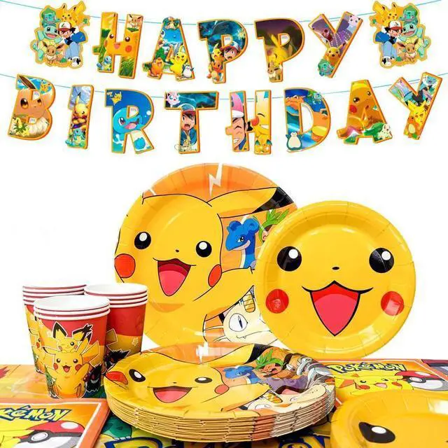 Main image of 114 Pcs Pokemon Birthday Party Decorations & Tableware Set- Pokemon Table Cloth Banner Plates Napkins Cups etc Pokemon Birthday Party Decorations for Pokemon Party Supplies