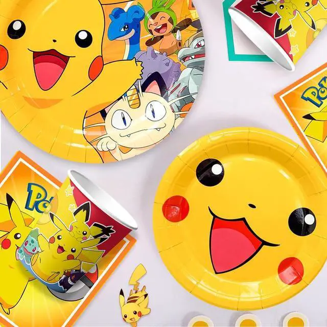 Alt view image 4 of 7 - 114 Pcs Pokemon Birthday Party Decorations & Tableware Set- Pokemon Table Cloth Banner Plates Napkins Cups etc Pokemon Birthday Party Decorations for Pokemon Party Supplies