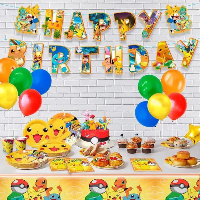 Alt view image 3 of 7 - 114 Pcs Pokemon Birthday Party Decorations & Tableware Set- Pokemon Table Cloth Banner Plates Napkins Cups etc Pokemon Birthday Party Decorations for Pokemon Party Supplies