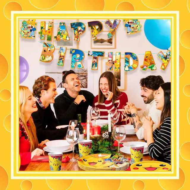 Alt view image 5 of 7 - 114 Pcs Pokemon Birthday Party Decorations & Tableware Set- Pokemon Table Cloth Banner Plates Napkins Cups etc Pokemon Birthday Party Decorations for Pokemon Party Supplies