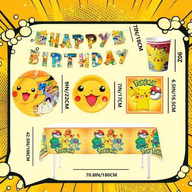 Alt view image 7 of 7 - 114 Pcs Pokemon Birthday Party Decorations & Tableware Set- Pokemon Table Cloth Banner Plates Napkins Cups etc Pokemon Birthday Party Decorations for Pokemon Party Supplies