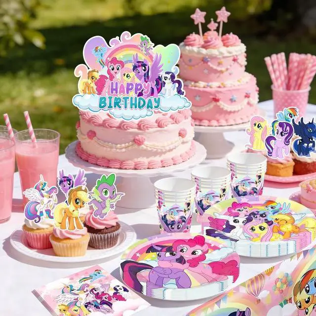 Alt view image 3 of 7 - My Little Pony Party Supplies, 184 Pcs My Little Pony Birthday Party Supplies and Decorations Set-My Little Pony Balloons Stickers Masks Cake Toppers Banner Tablecloth Plates Cups Napkins...