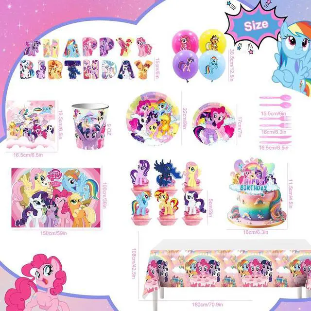 Alt view image 7 of 7 - My Little Pony Party Supplies, 184 Pcs My Little Pony Birthday Party Supplies and Decorations Set-My Little Pony Balloons Stickers Masks Cake Toppers Banner Tablecloth Plates Cups Napkins...