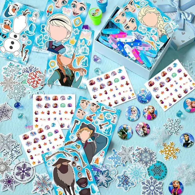 Alt view image 5 of 7 - Frozen Party Favors,115pcs All-in-One Frozen Birthday Party Favors Set Including Frozen Party Favor Bags Stamper Stickers Badges etc Elsa Party Favors for Frozen Party Decorations Supplies