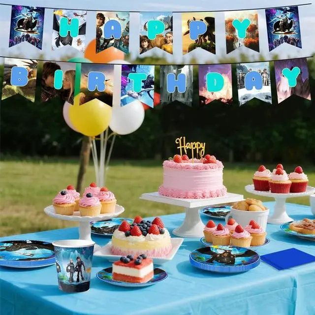 Alt view image 3 of 7 - 114 Pcs How to Train Your Dragon Birthday Tableware-Banner Plate Tablecloth etc How to Train Your Dragon Birthday Party Supplies