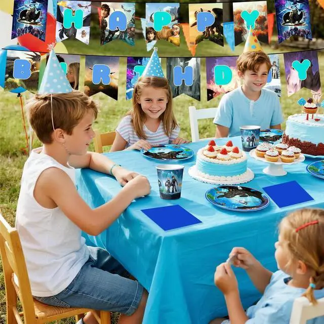 Alt view image 6 of 7 - 114 Pcs How to Train Your Dragon Birthday Tableware-Banner Plate Tablecloth etc How to Train Your Dragon Birthday Party Supplies