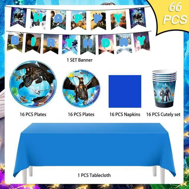 Alt view image 2 of 7 - 114 Pcs How to Train Your Dragon Birthday Tableware-Banner Plate Tablecloth etc How to Train Your Dragon Birthday Party Supplies
