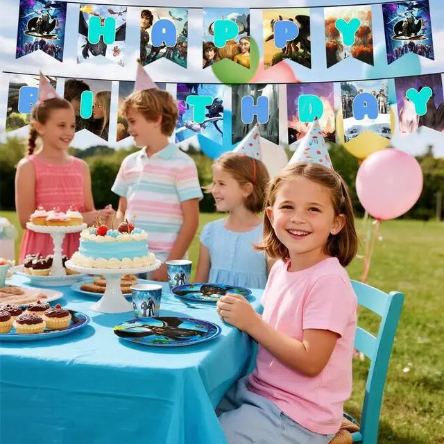 Alt view image 4 of 7 - 114 Pcs How to Train Your Dragon Birthday Tableware-Banner Plate Tablecloth etc How to Train Your Dragon Birthday Party Supplies