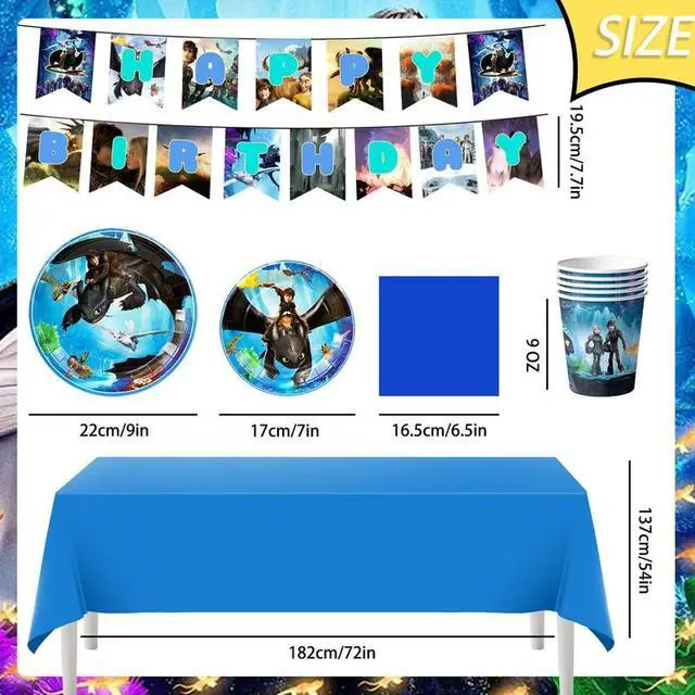 Alt view image 7 of 7 - 114 Pcs How to Train Your Dragon Birthday Tableware-Banner Plate Tablecloth etc How to Train Your Dragon Birthday Party Supplies