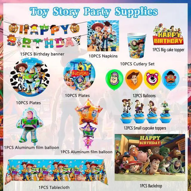 Alt view image 2 of 7 - Toy Story Birthday Decorations,114pcs Toy Story Party Decorations&Toy Story Tableware Set-Toy Story Decorations Ballons Banner Backdrop&Toy Story Plates Napkins Tablecloth etc Toy Story Party Supplies