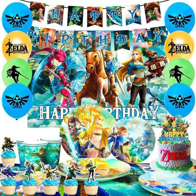Main image of Zelda Birthday Party Supplies,112pcs Zelda Party Decorations & Tableware Set- Zelda Birthday Decorations Balloons Banner Backdrop & Zelda Plates Cups Table Cover etc Legend Of Zelda Party Supplies