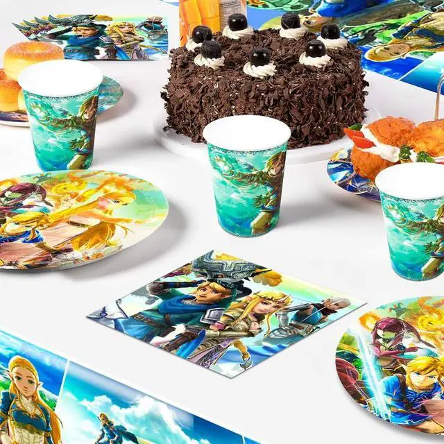 Alt view image 5 of 7 - Zelda Birthday Party Supplies,112pcs Zelda Party Decorations & Tableware Set- Zelda Birthday Decorations Balloons Banner Backdrop & Zelda Plates Cups Table Cover etc Legend Of Zelda Party Supplies
