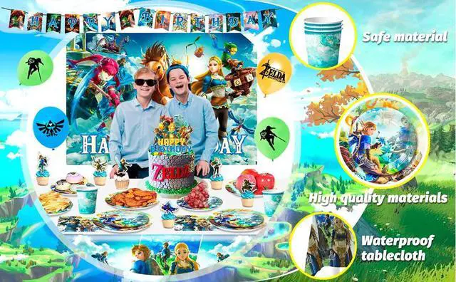 Alt view image 7 of 7 - Zelda Birthday Party Supplies,112pcs Zelda Party Decorations & Tableware Set- Zelda Birthday Decorations Balloons Banner Backdrop & Zelda Plates Cups Table Cover etc Legend Of Zelda Party Supplies