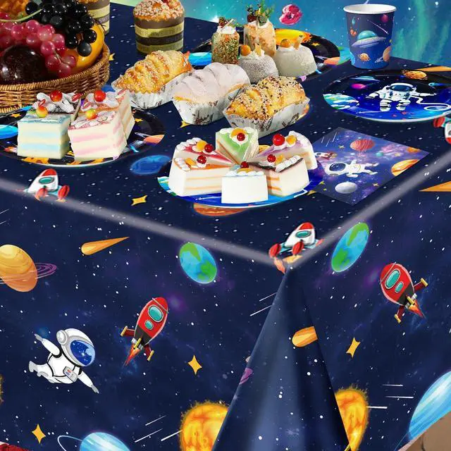 Alt view image 5 of 6 - Space Party Tableware for 24 Guests, Outer Space Birthday Party Supplies, Space Party Plates Napkins Tablecloth Banner Garland etc Outer Space Tableware for Space Birthday Party Decorations