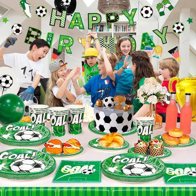 Alt view image 2 of 6 - Soccer Party Decorations, 16 Guests Soccer Party Tableware Set, Soccer Birthday Banner Balloons Whistle Keychain Soccer Plates and Napkins etc Soccer Birthday Party Supplies