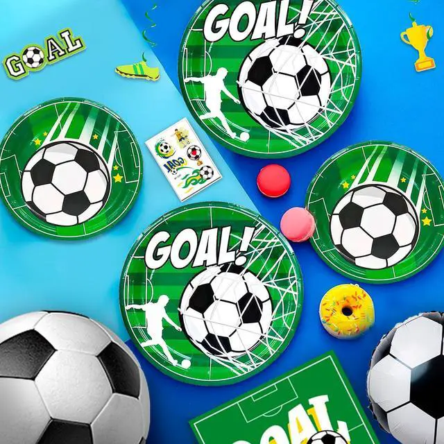 Alt view image 4 of 6 - Soccer Party Decorations, 16 Guests Soccer Party Tableware Set, Soccer Birthday Banner Balloons Whistle Keychain Soccer Plates and Napkins etc Soccer Birthday Party Supplies