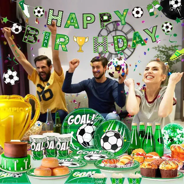 Alt view image 6 of 6 - Soccer Party Decorations, 16 Guests Soccer Party Tableware Set, Soccer Birthday Banner Balloons Whistle Keychain Soccer Plates and Napkins etc Soccer Birthday Party Supplies