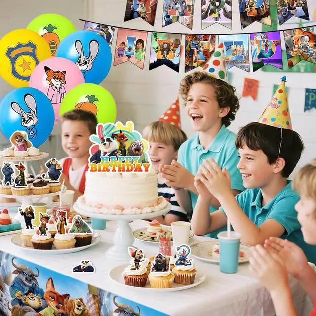 Alt view image 6 of 7 - Zootopia Birthday Party Supplies, 29 Pcs Zootopia Party Decorations Set- Zootopia Birthday Decorations Banners Tablecloth & Zootopia Balloons Cake Toppers etc Zootopia Party Supplies for Kids
