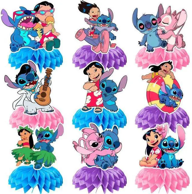 Main image of 9 Pcs Stitch Honeycomb Centerpieces for Birthday, Stitch Centerpieces for Tables 3D Double Side Stitch Honeycomb Style Centerpiece for Kids Stitch Themed Party Decorations