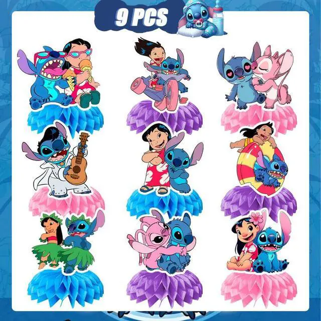 Alt view image 2 of 7 - 9 Pcs Stitch Honeycomb Centerpieces for Birthday, Stitch Centerpieces for Tables 3D Double Side Stitch Honeycomb Style Centerpiece for Kids Stitch Themed Party Decorations